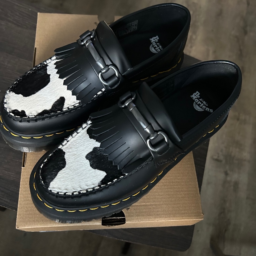 Dr. Martens Black and White Fringe Mules